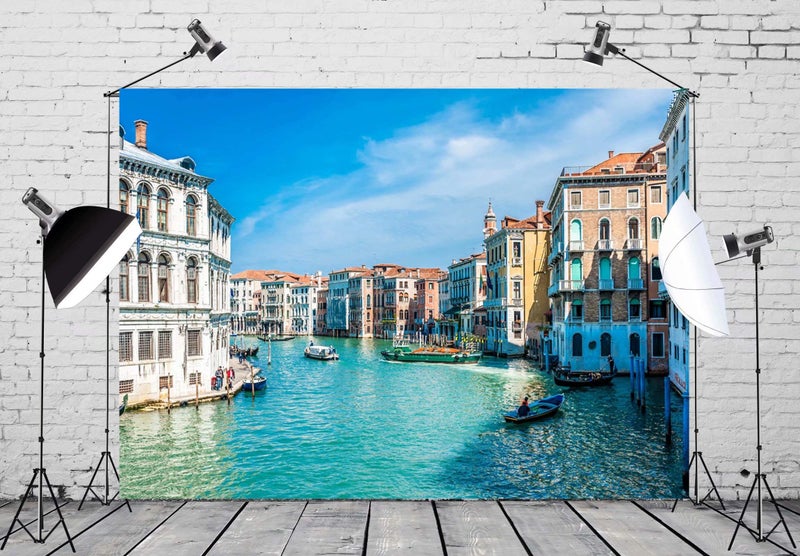 BELECO 7x5ft Fabric Venice Italy Backdrop Grand Canal Water Streets Boats Gondolas Europe Travel Photography Backdrop Italian Party Decorations Adult Game Birthday Photoshoot Photo Background Props - Image 3